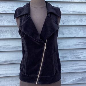 Vintage Juicy Couture Black Velour Moto Vest Small
